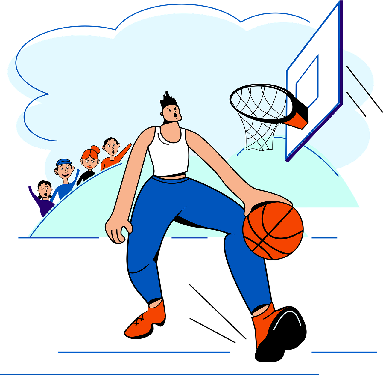 Illustration eines Basketballspielers. Nomosan Nutraceuticals® begleitet dich beim Sport und Muskelaufbau.
